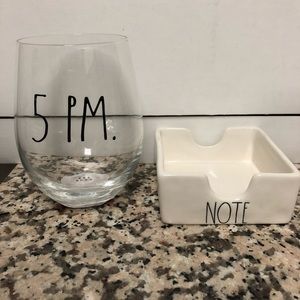 Rae Dunn: 5 PM wine glass & Note holder